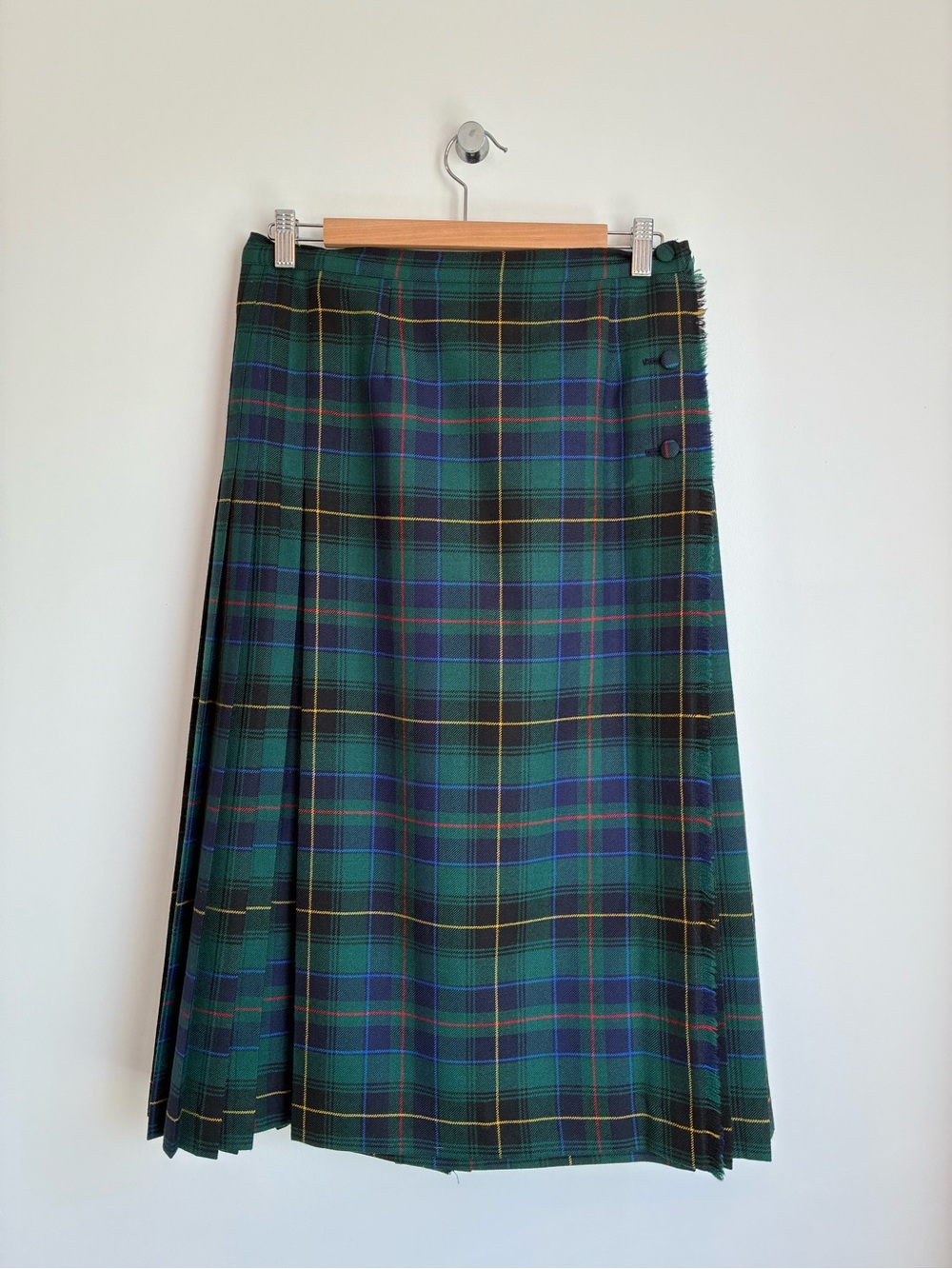 Vintage Aljean of Canada 100% Wool Pleated Tartan Plaid Kilt Midi Skirt